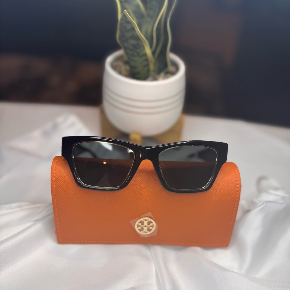 Tory Burch Black Sunglasses with Bold Orange Case